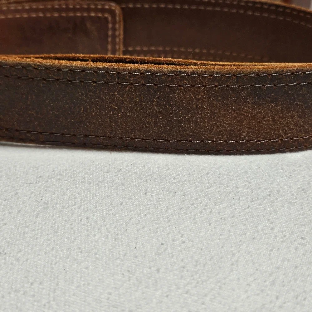 Aldo Mens Brown Distressed Genuine Leather Belt Plaque Buckle XL Made in Canada